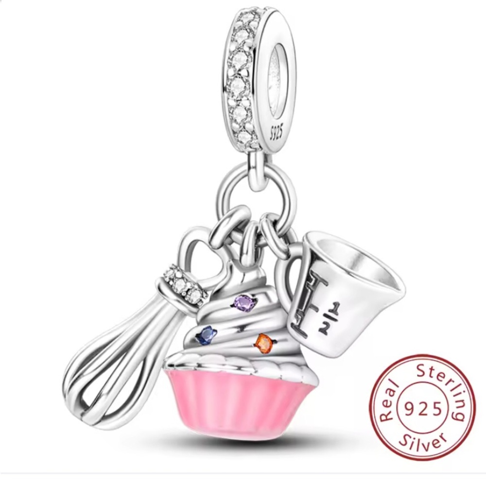 Sterling Silver Pink Cupcake Baking Charm Charm
